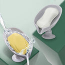 Leaf Shape Soap Box Drain Stand Suction Cup Punch-free Holder (Short Grey)
