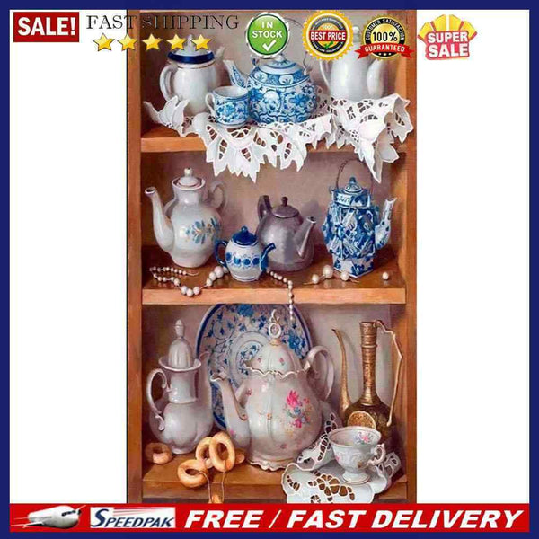 Kettles on Shelf Oil Paint By Numbers Kits Canvas Picture Wall Art DIY Drawing