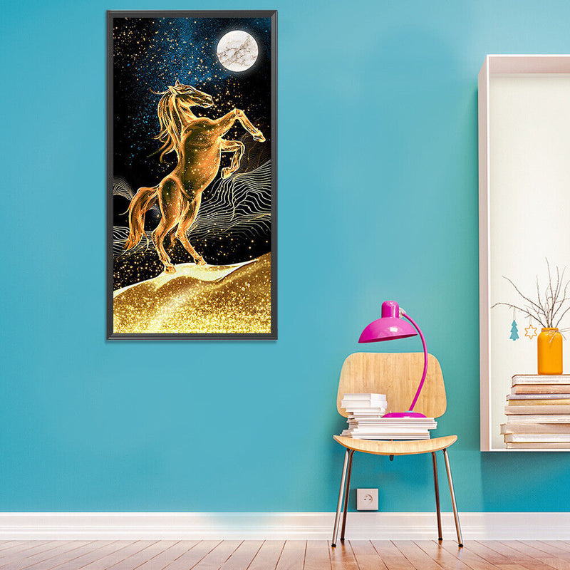Golden Horse Full Round Diamond Painting DIY Mosaic Pictures Kit Home Decor Gift
