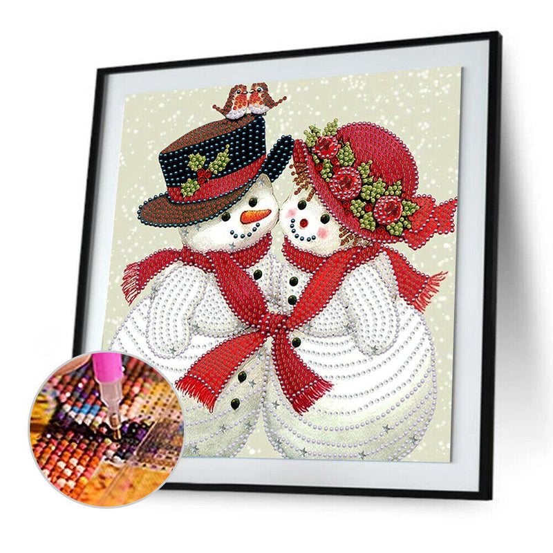 Handmade Partial Drill Snowman Couple 5D Special Shaped DIY Diamond Painting Kit