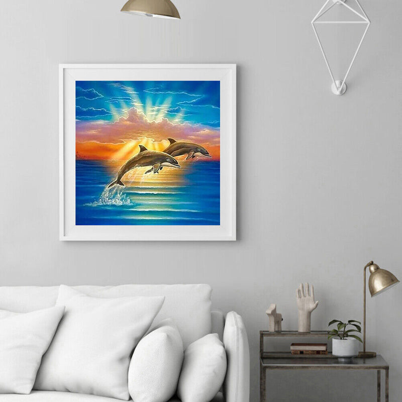 Jumping Dolphin Full Round Drill DIY Mosaic Diamond Painting Rhinestone Decor