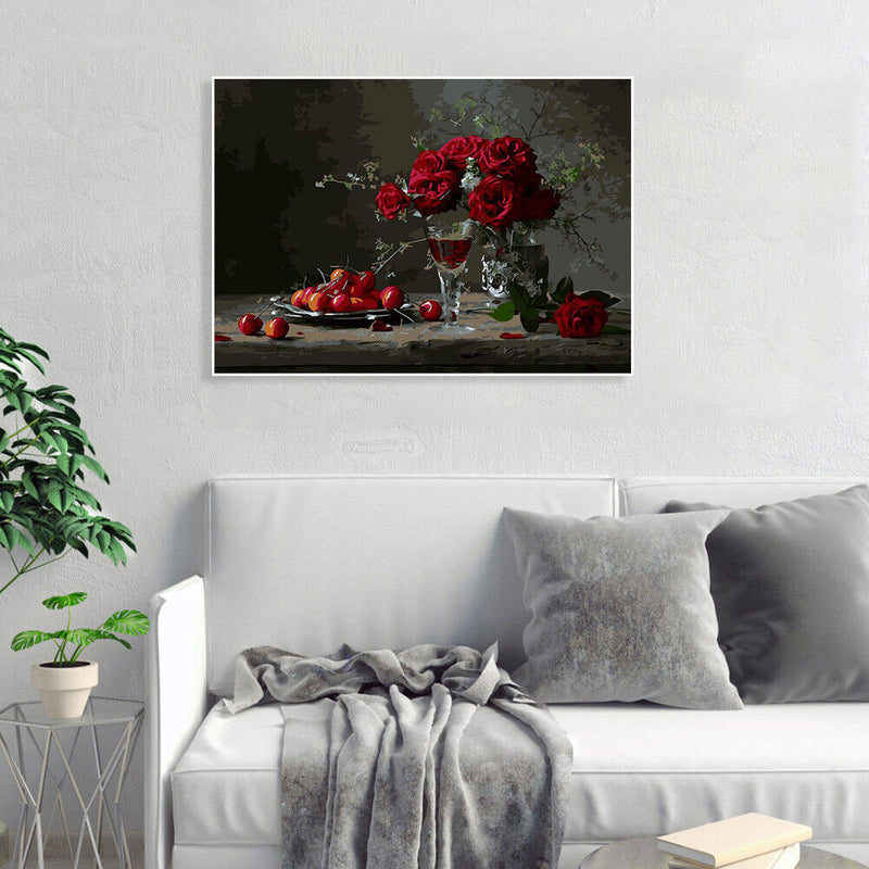 DIY Digital Painting By Numbers Rose Fruit Frameless Canvas Picture Wall Art