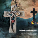 Carved Wooden Cross Intertwined Hearts Hanging Decorative Wall Art Handcrafted