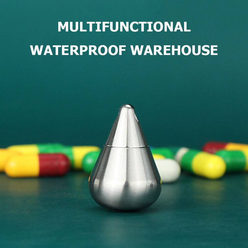 Waterproof Titanium Pill Box Container Bottle Water Drop Capsule Keychain