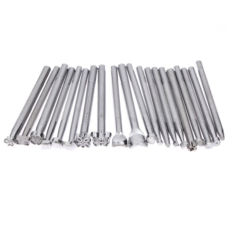25PCS/Set Manual Leather Carving Stamp Hammer Embossing Beveler Tools Kit