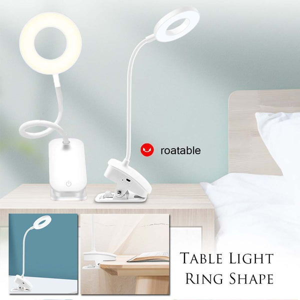 White for Bedside Table Lamp Headboard Clip On LED Table Light Ring Shape