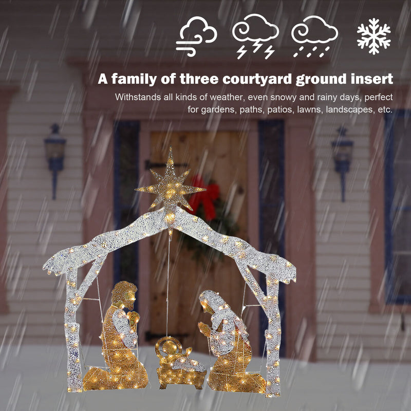 Nativity Scene Xmas LED Nativity Family Scene Silhouette Stake Warm White