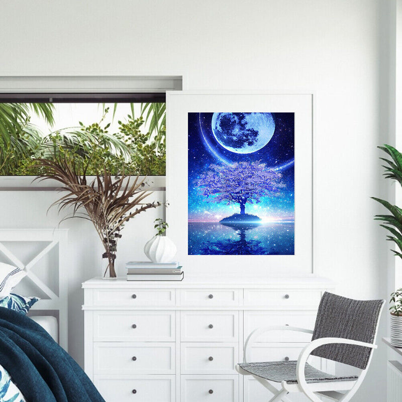 Frameless Painting By Number Moon Tree Reflection DIY Handmade Drawing On Canvas