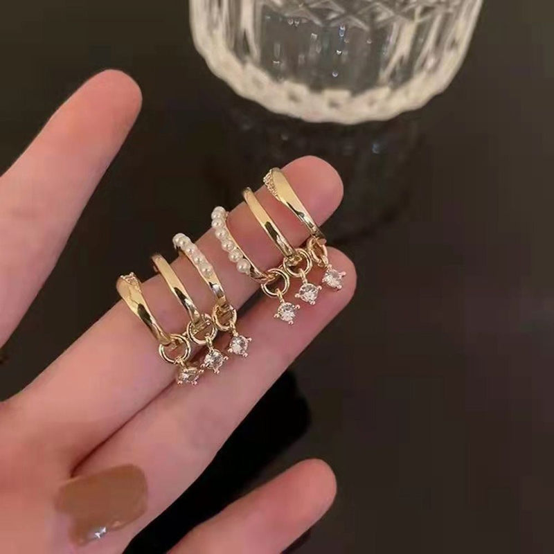 Women Jewellry Trendy Peal Ear Row Sparkling Earrings Earrings Diamond Stud