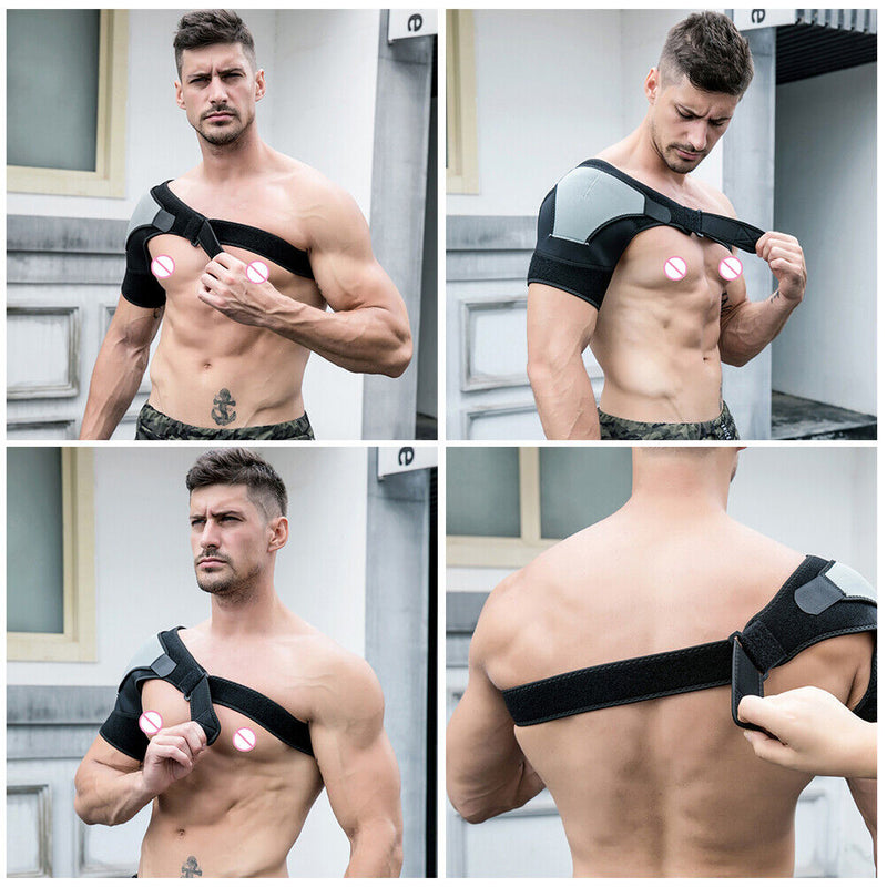 Single Shoulder Support Wrap Belt Back Brace Compression Guard Band Pads