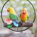 Perching On Metal Ring Birds Flower Branch Hanging Decoration Parrot Statue
