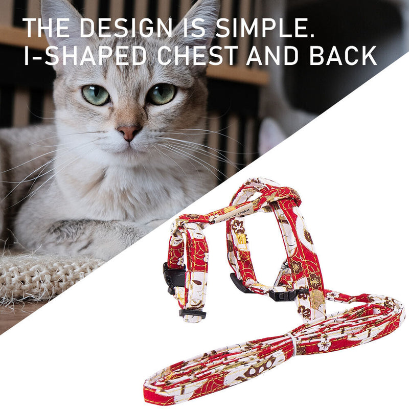 Adjustable Cat Traction Rope Japanese Print Chest Strap for Pet Outdoor Walking