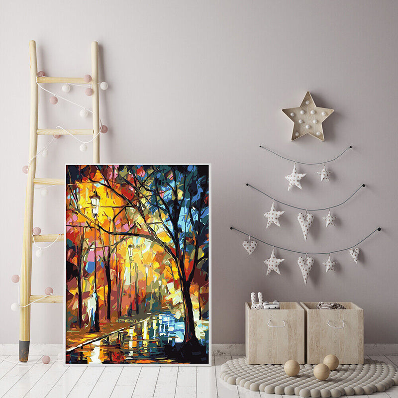 DIY Coded Acrylic Drawing Trees Street Landscape Oil Painting Kit by Numbers