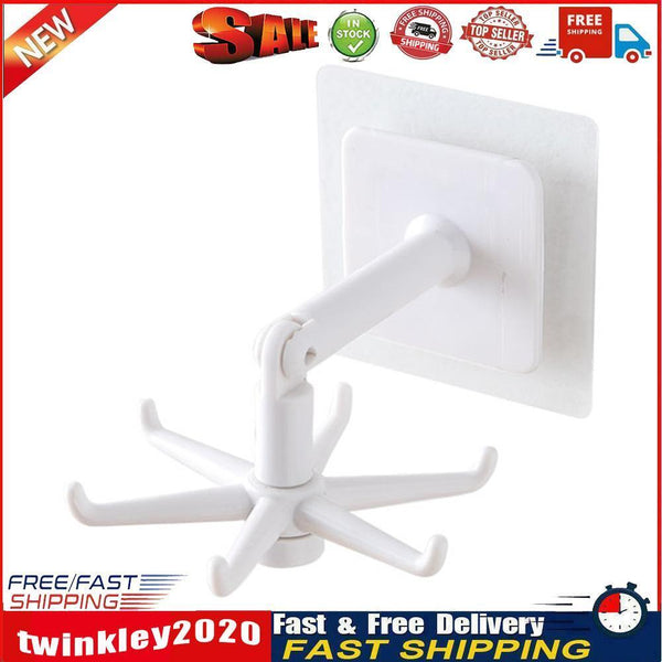 Rotated Kitchen Hooks Adhesive Wall Door Clothes Bag Hanger Racks (White) Newly
