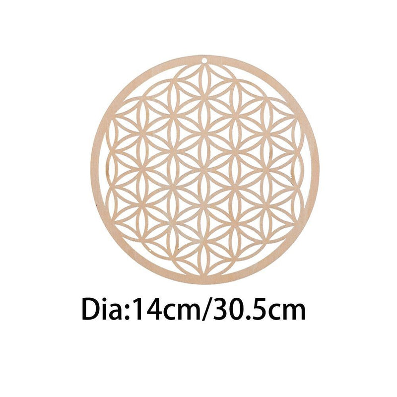 Wooden Wall Sign Slice Wood Base Flower Of Life Energy Mat Flower of Life Shape