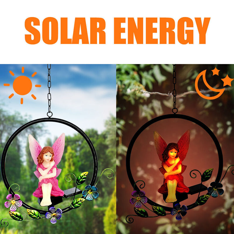 LED Solar Light Flower Fairy Hanging Outdoor Garden Landscape Light (B) Newly