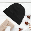 Knitted Hat Autumn Winter Warm Men Women Solid Rimless Beanies Cap (Black)