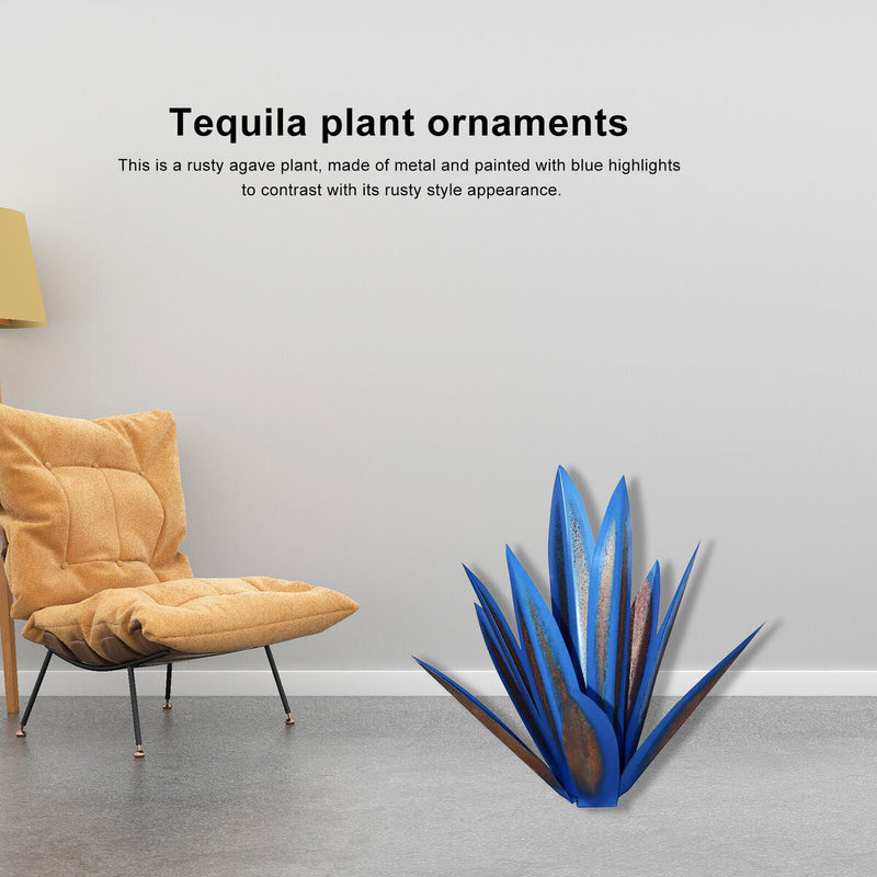 Blue Tequila Sculpture Hand Painted Metal Agave Ornaments Iron Art Plant Deco