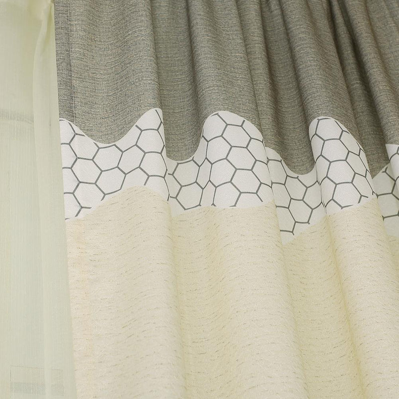 Geometry Semi Blackout Curtains Home Windows Tulle Sheer Drape (Green Grey