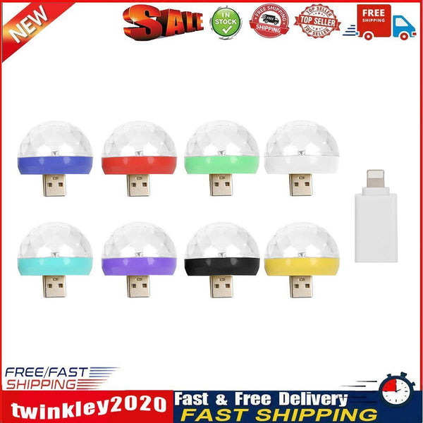 Mini USB Crystal Magic Ball Colorful LED Disco Light (USB+8 Pin Adapter) Newly