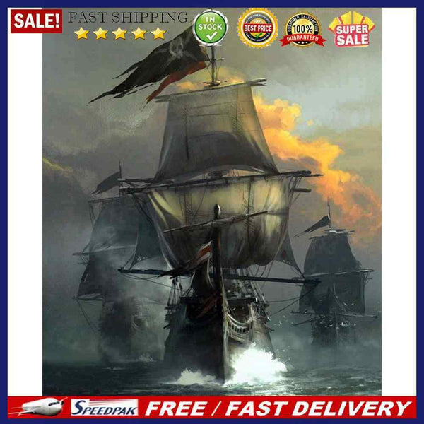 Handmade DIY Hand Painted Paint By Numbers Oil Canvas Picture Sea Ship Kit