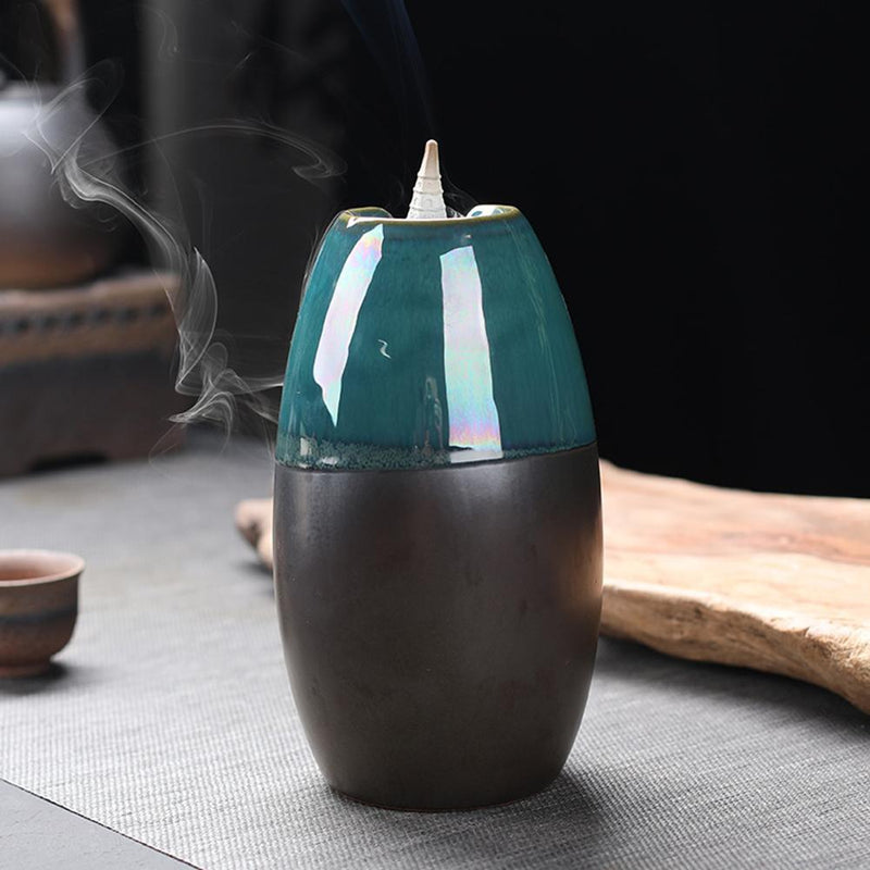Backflow Incense Burner Ceramic Lotus Aromatic Aromatherapy Furnace (Blue)
