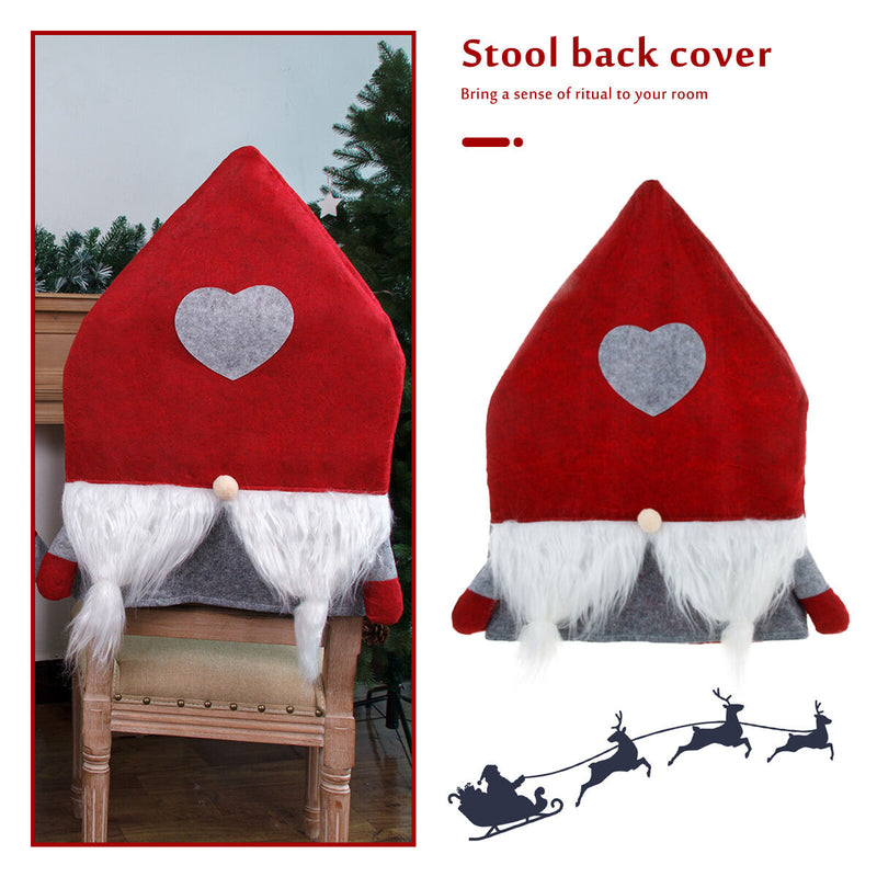 Christmas Chair Covers Plush Santa Love Heart Pointed Hat Cover (Red)