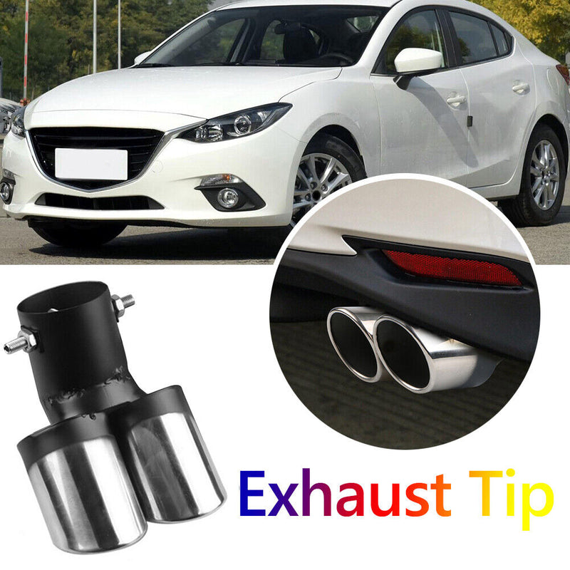 Universal Car Exhaust Tip Rolled Edge 1 to 2 Auto Muffler Silencer Black+Si
