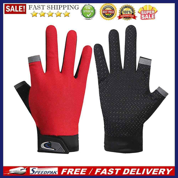 5pcs 2 Cut Finger Fishing Anti-slip Breathable Cycling Gloves(Red)