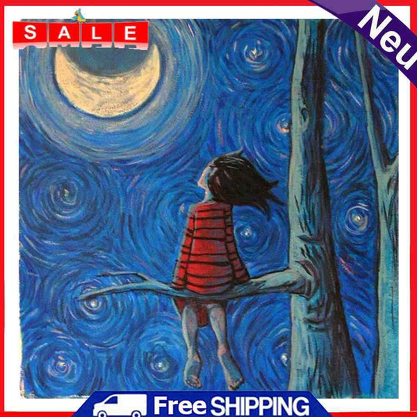 DIY Paint By Numbers Kit Girl Looking Moon Acrylic Paint Gift Wall Decor Art