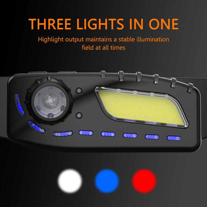 Induction Headlamp XPE + COB LED Sensor Headlight Camping Fishing Flashligh