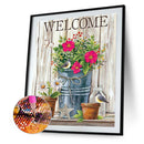 Handmade Iron Bucket Flower Full Round Drill Drawing Kit Art Diamond Painting
