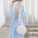 Women Small Round Shoulder Bag Alligator PU Travel Circle Zip Crossbody Handbag