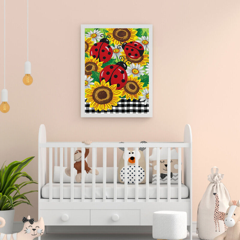 Diamond Drawing Sunflower Ladybug Specially Shaped Partial Drill 5D DIY Cr