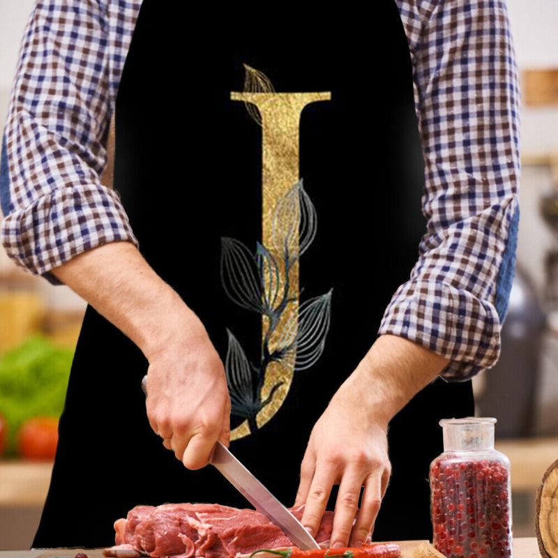 Golden J Print Apron Linen Waterproof Cooking Bibs Home Pinafore (68x55cm)