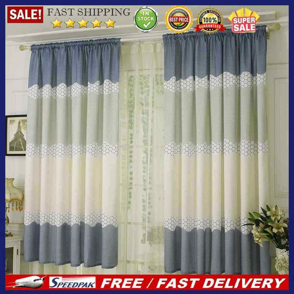 Wide Strip Shading Curtain Bedroom Living Room Semi Blackout Purdah(Blue)