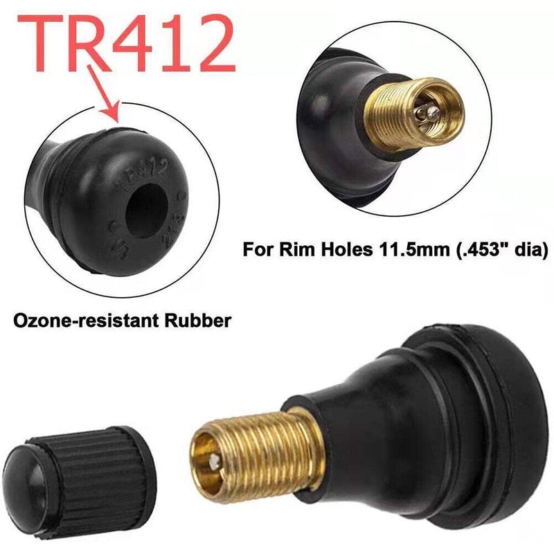 10pcs TR412 Tubeless Tire Valves Snap-in Rubber Valve Stems for Car Motorcy