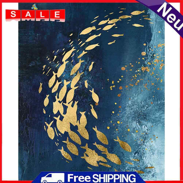 Hand Painted DIY Shoal of Fish Oil Canvas Paint By Numbers Drawing Kit Ornaments