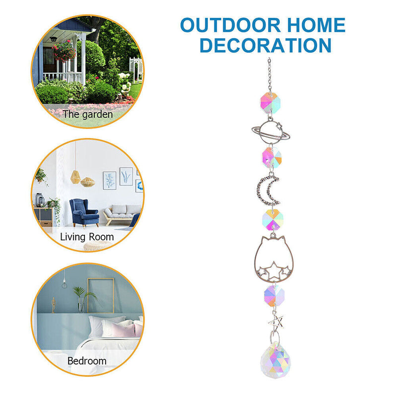 #A Crystal Wind Chimes Colorful Planet Star Moon Metal Hanging Prisms Light Catc