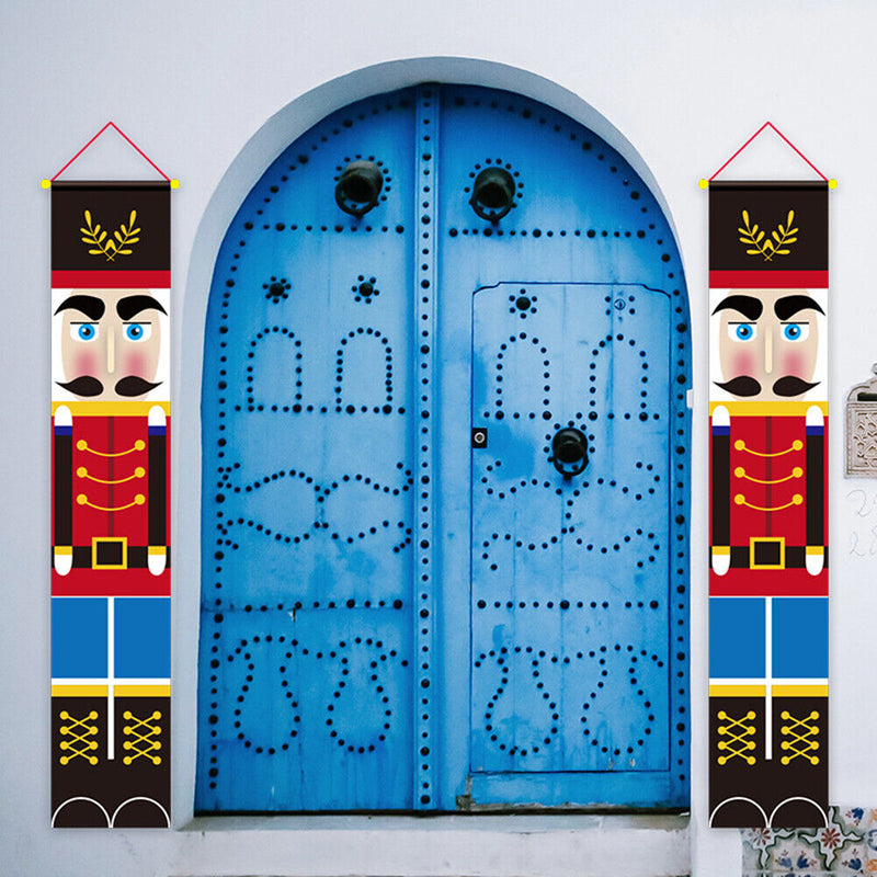 2pcs Oxford Christmas Door Banner Festival Decors Door Curtain Hanging Cloth