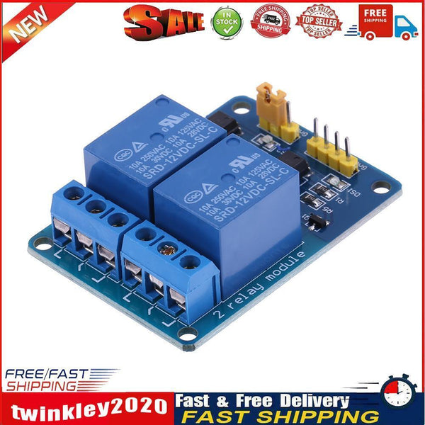2CH 12V Relay Module with Optocoupler Insulating LED Light PLC Control Newly