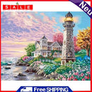 5D DIY Full Round Drill Diamond Painting Beach House Lighthouse Drawing