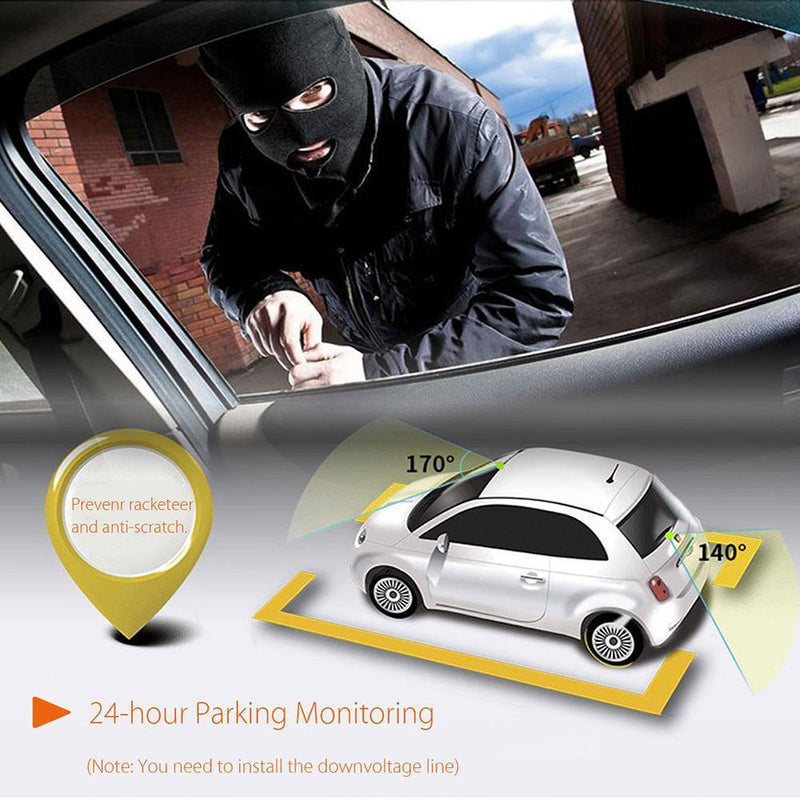 4"" 1080p HD 170° 3 Lens Car DVR Dash G-Sensor Recorder + Rear View Camera