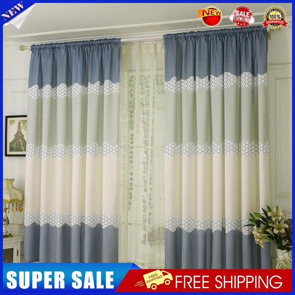 4pcs Strip Shading Curtain Bedroom Living Room Semi Blackout Purdah(Blue)