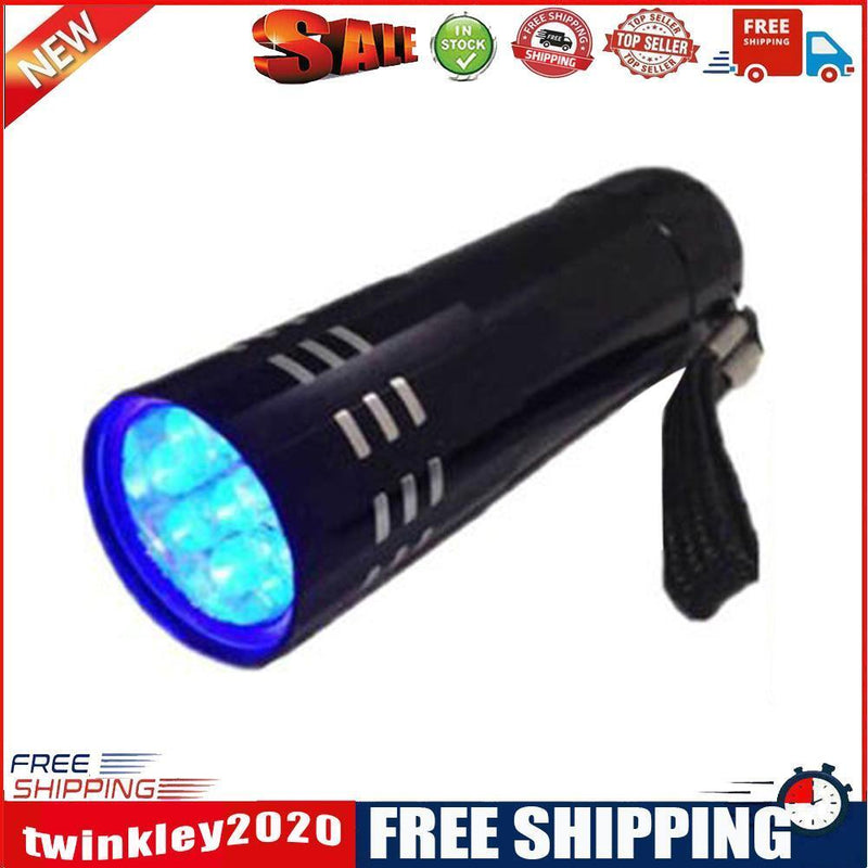 10pcs Black Mini Aluminum UV ULTRA VIOLET 9 LED FLASHLIGHT Torch Light Lamp