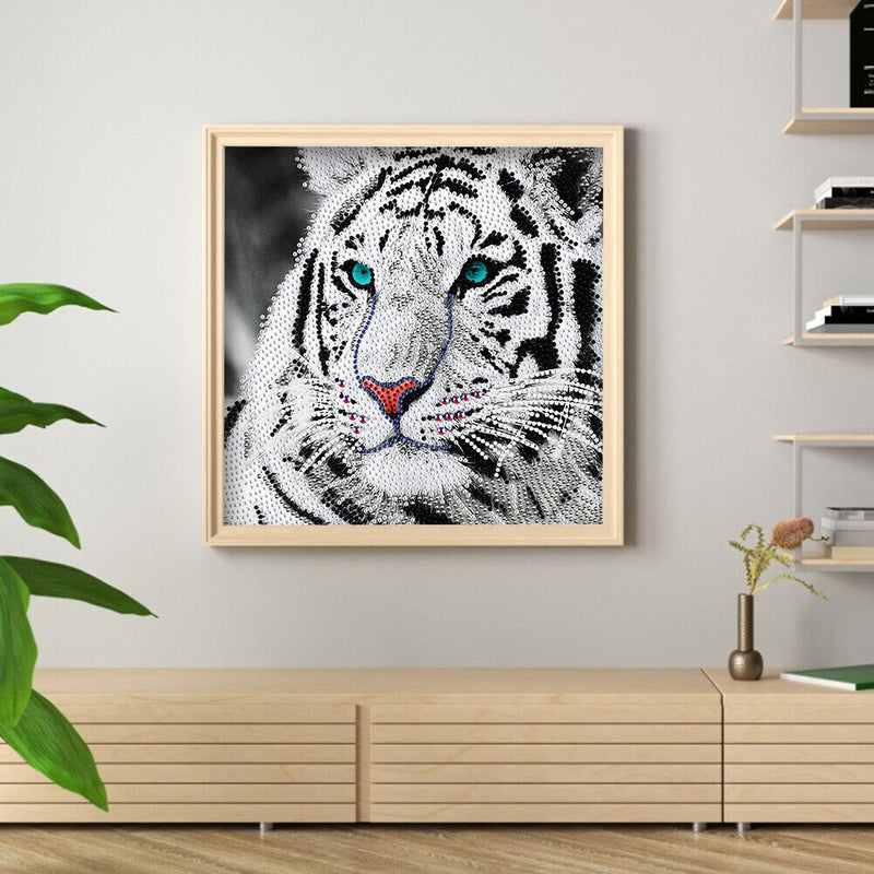5D DIY Round Drill Diamond Painting White Tiger Kit Rhinestone Drawing Set