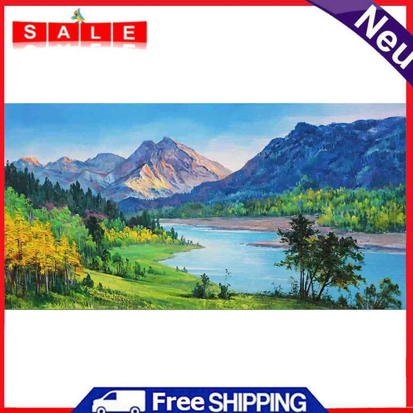 Oil Paint By Numbers Mountain River Frameless Picture Craft Kit for Living Room