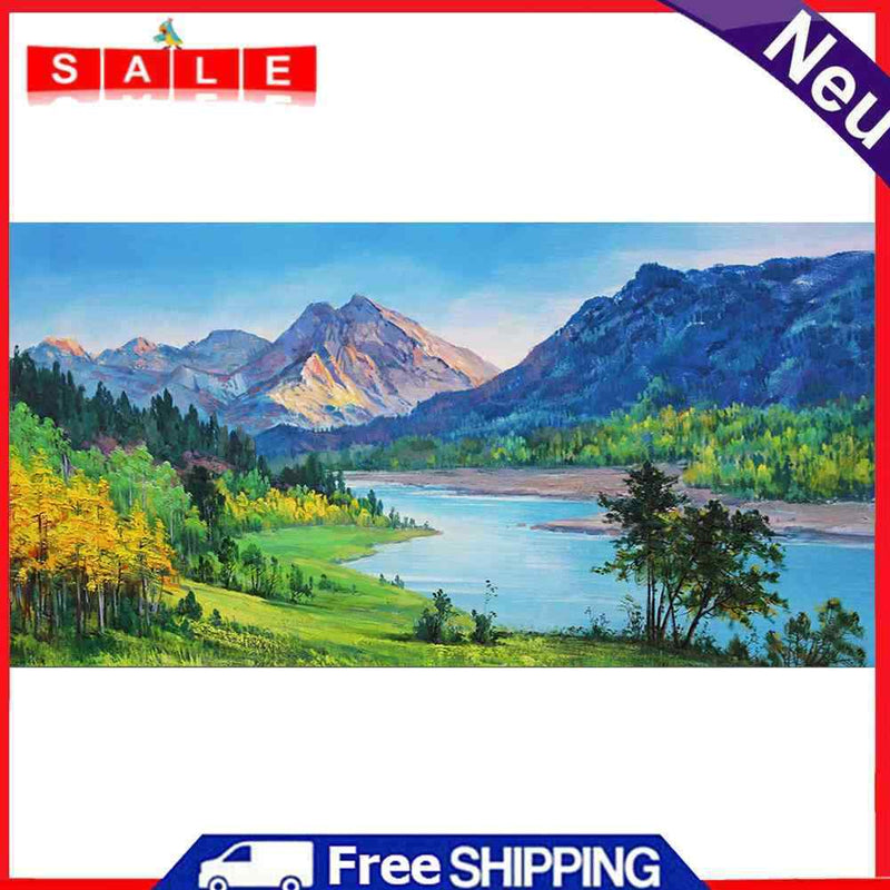 Oil Paint By Numbers Mountain River Frameless Picture Craft Kit for Living Room