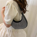 Crescent Shiny Diamond Women Shoulder Bag Leather Underarm Chain Handbags Clutch