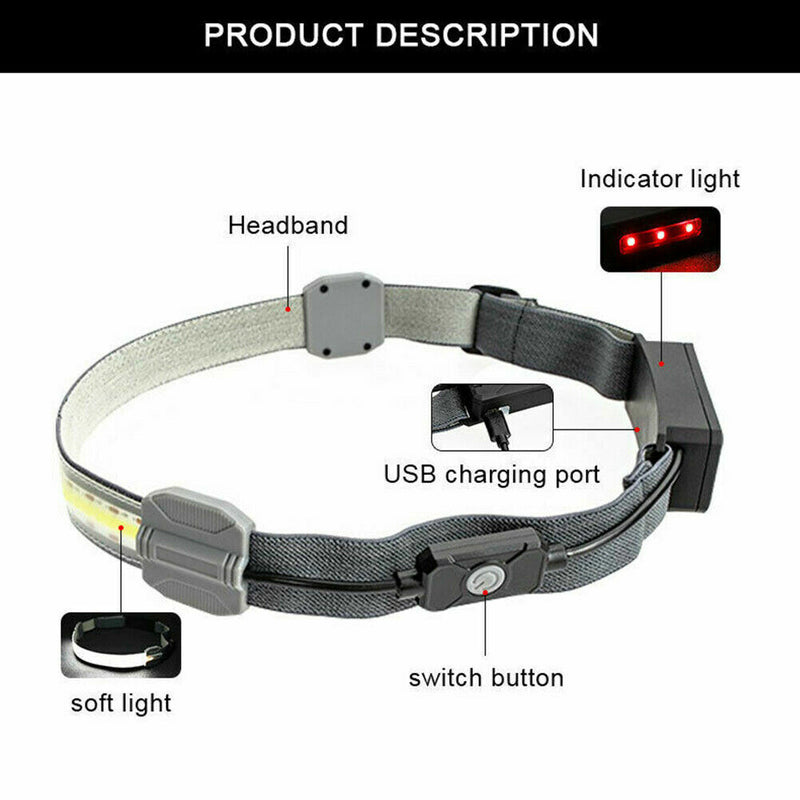 COB+LED Night Running Headlamp Headlight Torch Work Band Bar Head Light T0J7